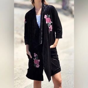 Billy T Floral Embroidered Black Velvet cardigan jacket